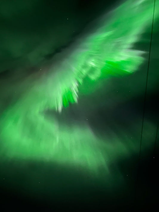 Green northern lights in the lapland sky